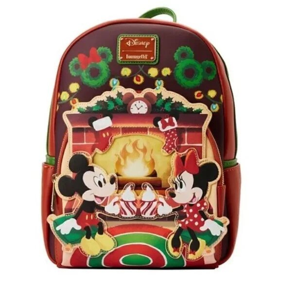 Loungefly Disney Mickey & Minnie Hot Cocoa Mini Backpack Fireplace Bag New - Picture 1 of 5